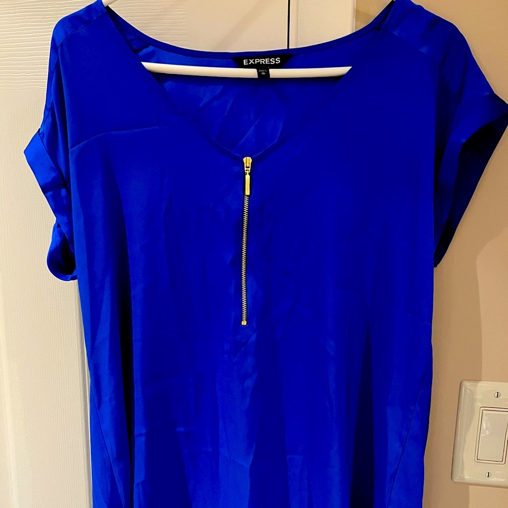 Express NWOT Medium Dress/Work Short Sleeve w/ Zipper V Neck Royal Blue
